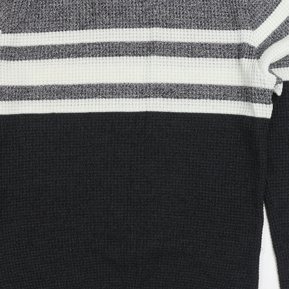 Primark Womens Black Round Neck Striped Acrylic Pullover Jumper Size M