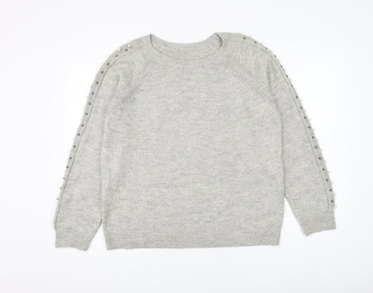 George Womens Grey Round Neck Acrylic Pullover Jumper Size 12
