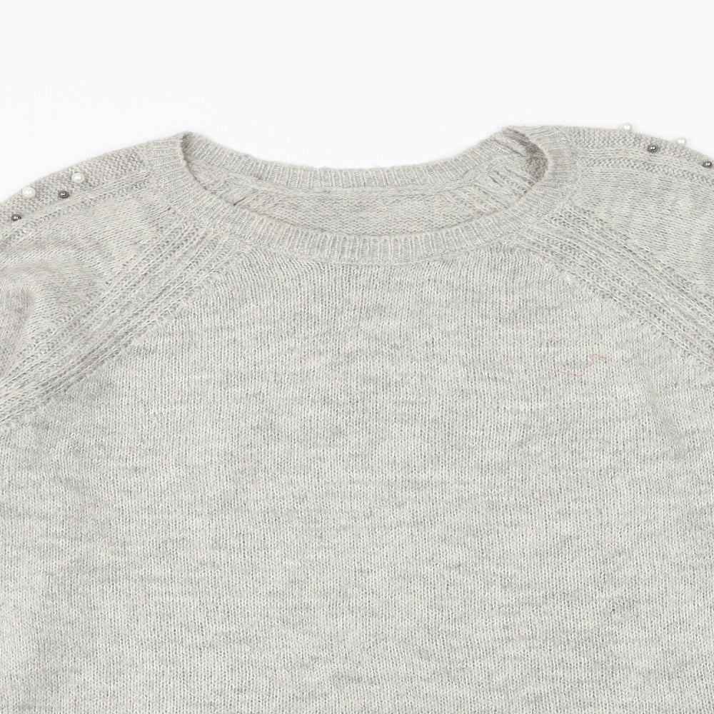 George Womens Grey Round Neck Acrylic Pullover Jumper Size 12