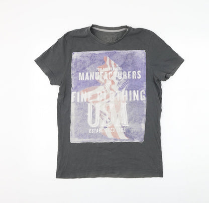 TOM TAILOR Mens Grey Polyester T-Shirt Size S Round Neck - USA