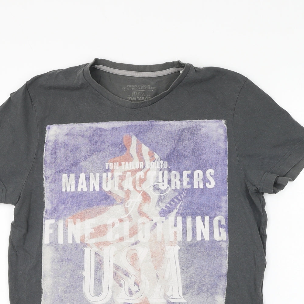 TOM TAILOR Mens Grey Polyester T-Shirt Size S Round Neck - USA