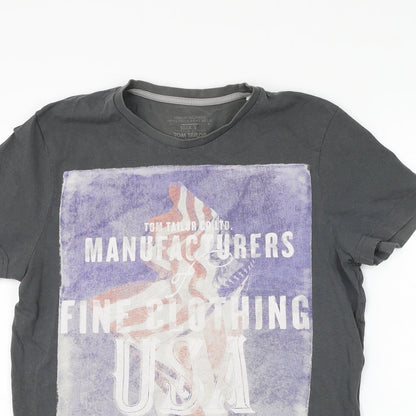 TOM TAILOR Mens Grey Polyester T-Shirt Size S Round Neck - USA