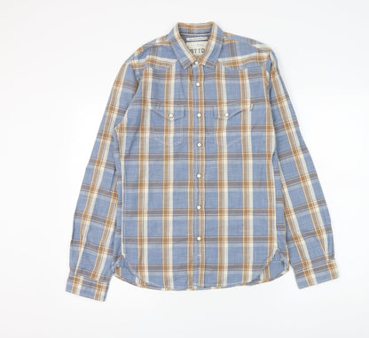 Mens UK Size S TOM TAILOR Blue  Button-Up Long Sleeve Casual Shirt