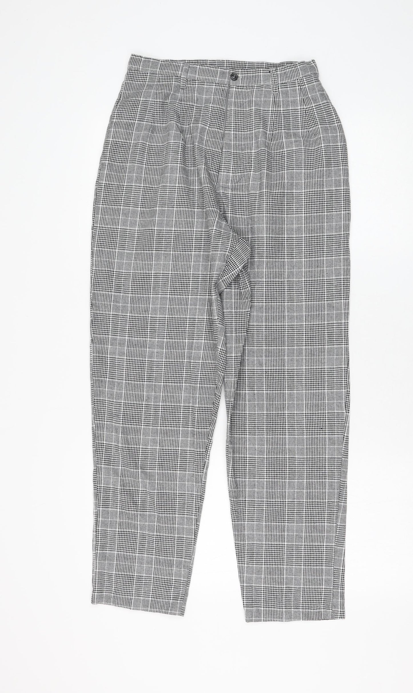 NUDE Womens Grey Check Cotton Carrot Trousers Size M L26 in Regular Zip