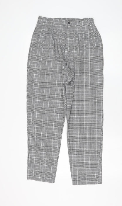 NUDE Womens Grey Check Cotton Carrot Trousers Size M L26 in Regular Zip