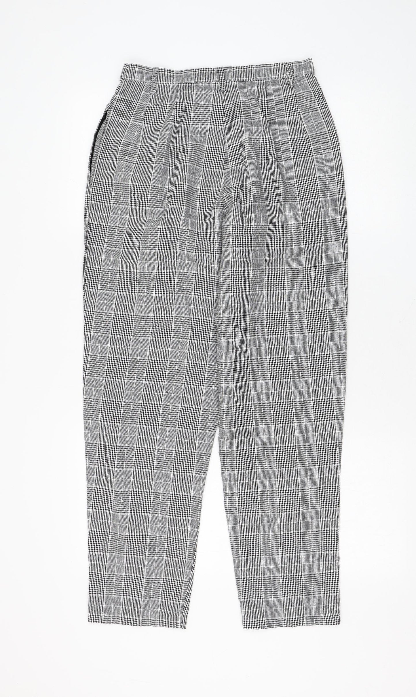 NUDE Womens Grey Check Cotton Carrot Trousers Size M L26 in Regular Zip
