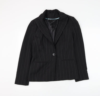 New Look Womens Black Striped Jacket Blazer Size 10 Button