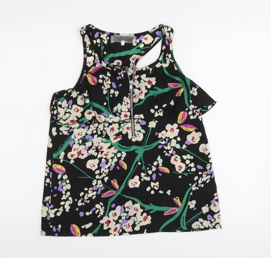 Influence Womens Black Floral Polyester Basic Tank Size S Round Neck