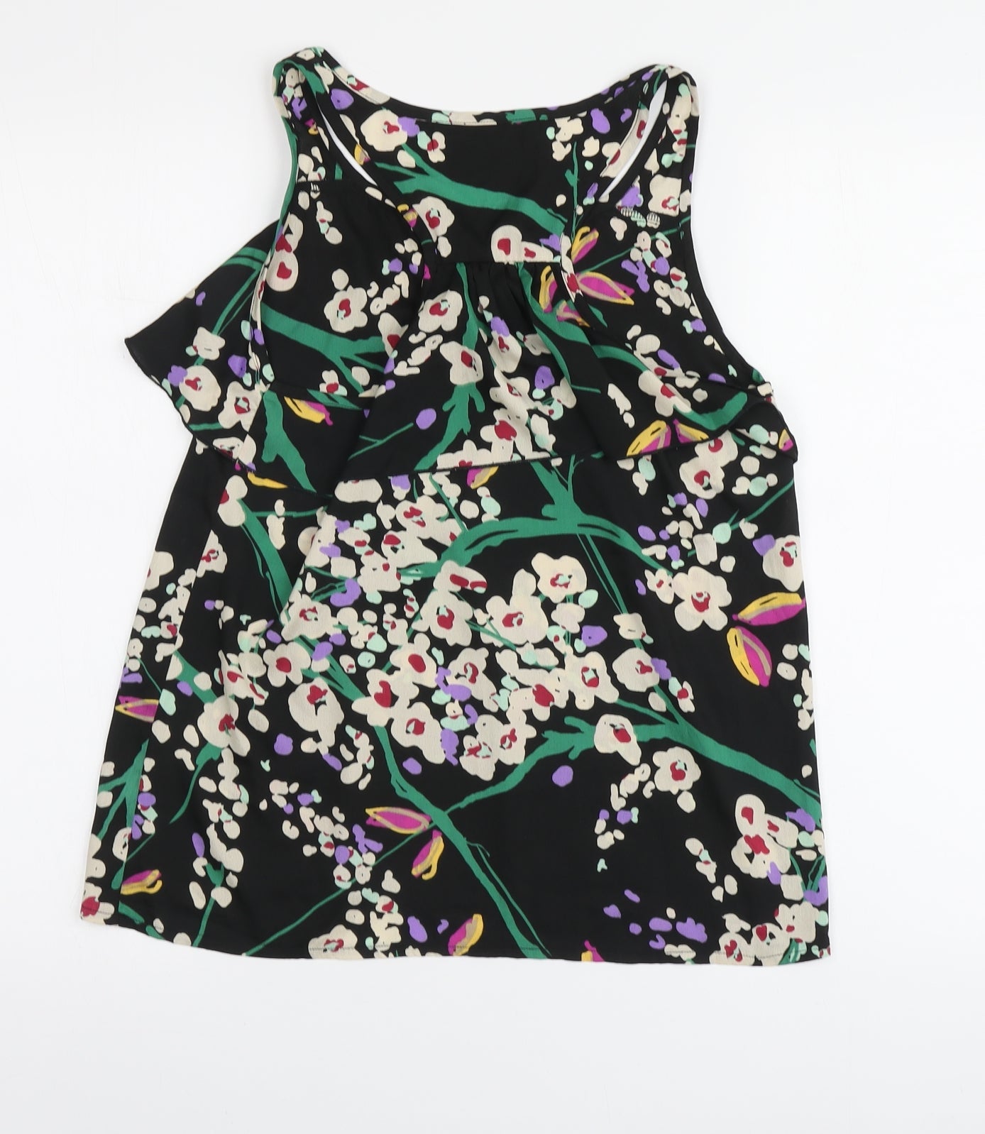 Influence Womens Black Floral Polyester Basic Tank Size S Round Neck