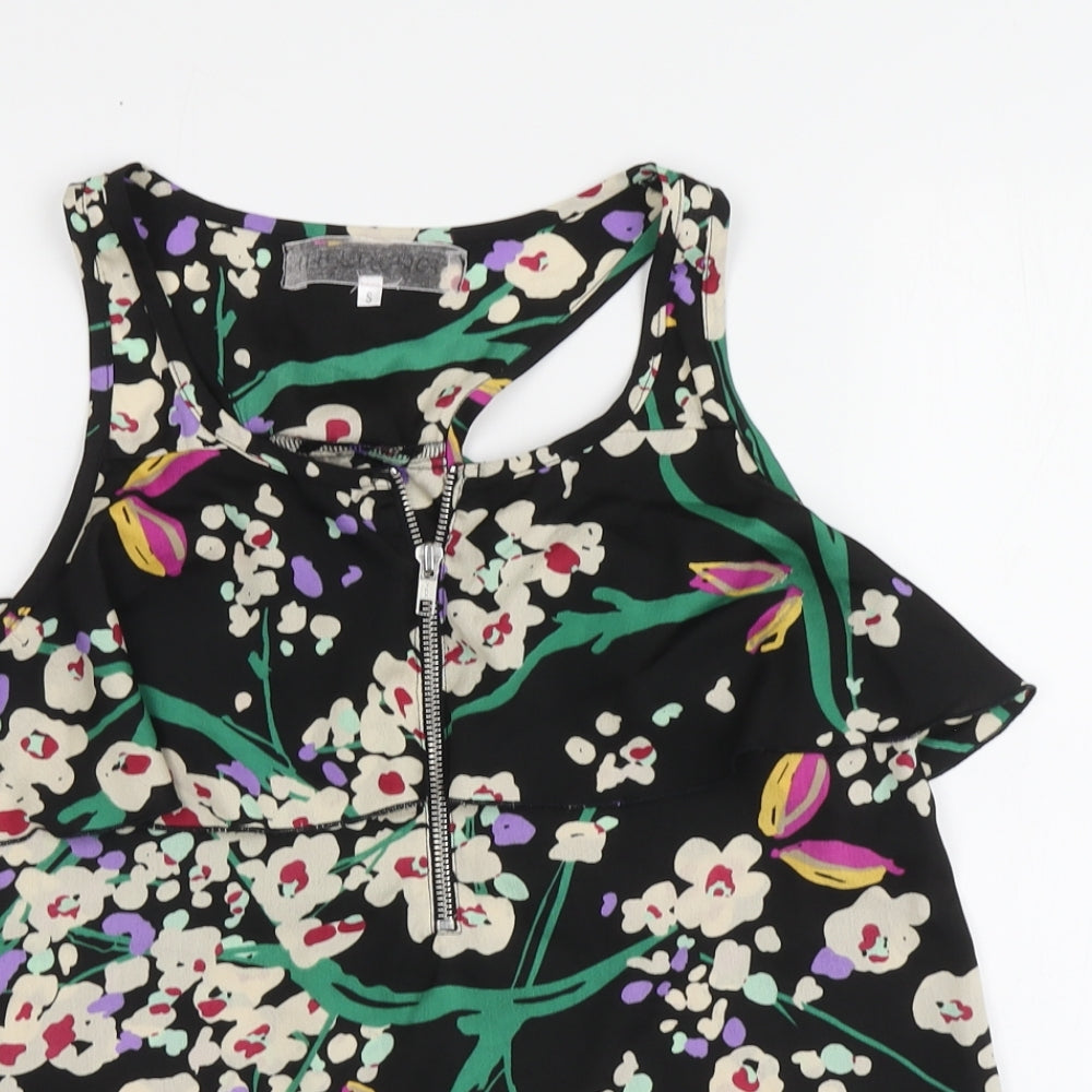 Influence Womens Black Floral Polyester Basic Tank Size S Round Neck