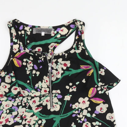 Influence Womens Black Floral Polyester Basic Tank Size S Round Neck