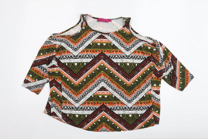 Boohoo Womens Multicoloured Geometric Viscose Basic Blouse Size 10 Round Neck
