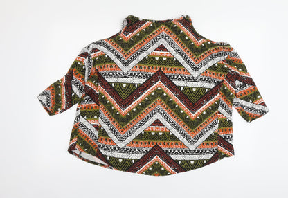 Boohoo Womens Multicoloured Geometric Viscose Basic Blouse Size 10 Round Neck
