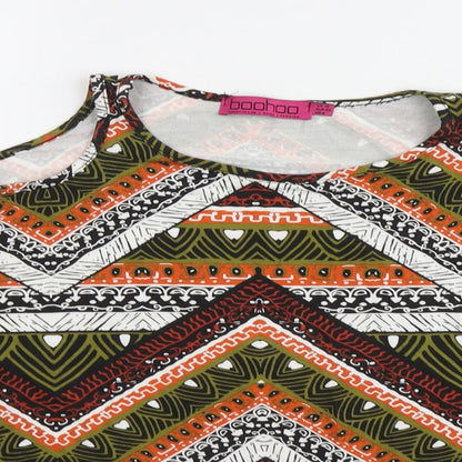 Boohoo Womens Multicoloured Geometric Viscose Basic Blouse Size 10 Round Neck