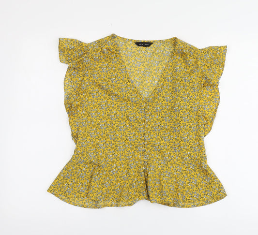 Womens UK Size S New Look Yellow Basic Blouse