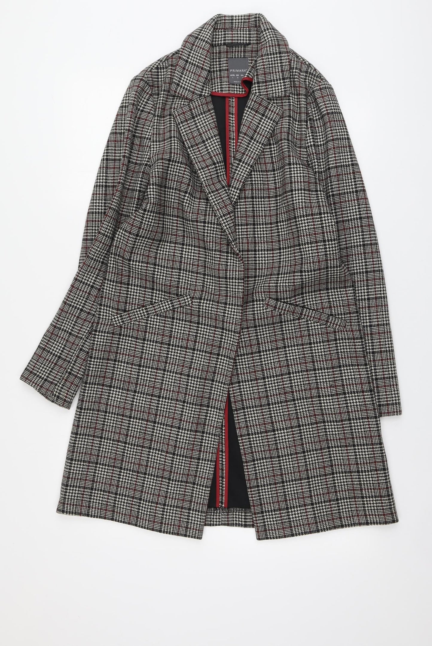 Primark Womens Beige Geometric Overcoat Coat Size 8 Button