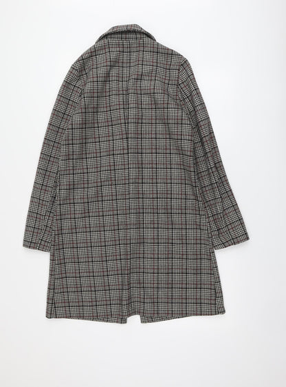 Primark Womens Beige Geometric Overcoat Coat Size 8 Button