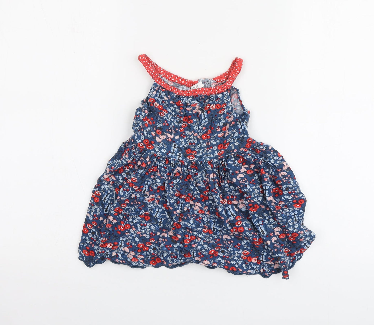NEXT Girls Blue Floral Viscose Skater Dress Size 3 Years Square Neck