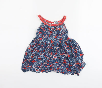NEXT Girls Blue Floral Viscose Skater Dress Size 3 Years Square Neck