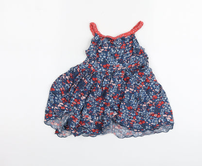 NEXT Girls Blue Floral Viscose Skater Dress Size 3 Years Square Neck