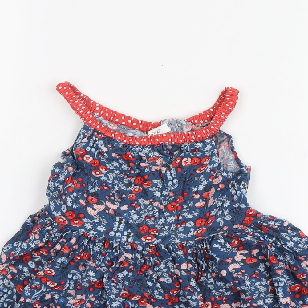 NEXT Girls Blue Floral Viscose Skater Dress Size 3 Years Square Neck