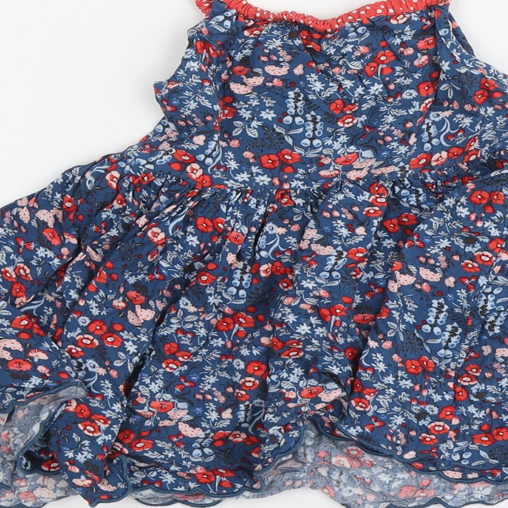 NEXT Girls Blue Floral Viscose Skater Dress Size 3 Years Square Neck