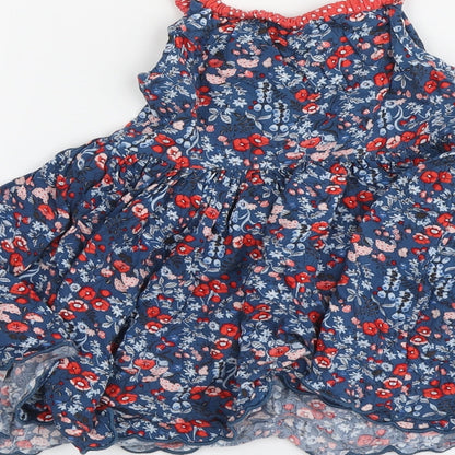 NEXT Girls Blue Floral Viscose Skater Dress Size 3 Years Square Neck