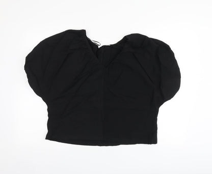 Primark Womens Black Viscose Basic Blouse Size 8 V-Neck