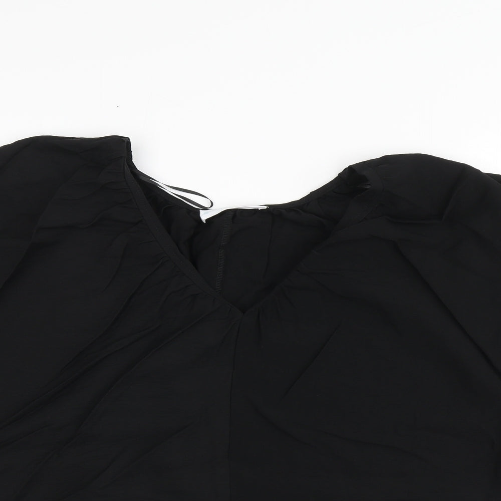 Primark Womens Black Viscose Basic Blouse Size 8 V-Neck