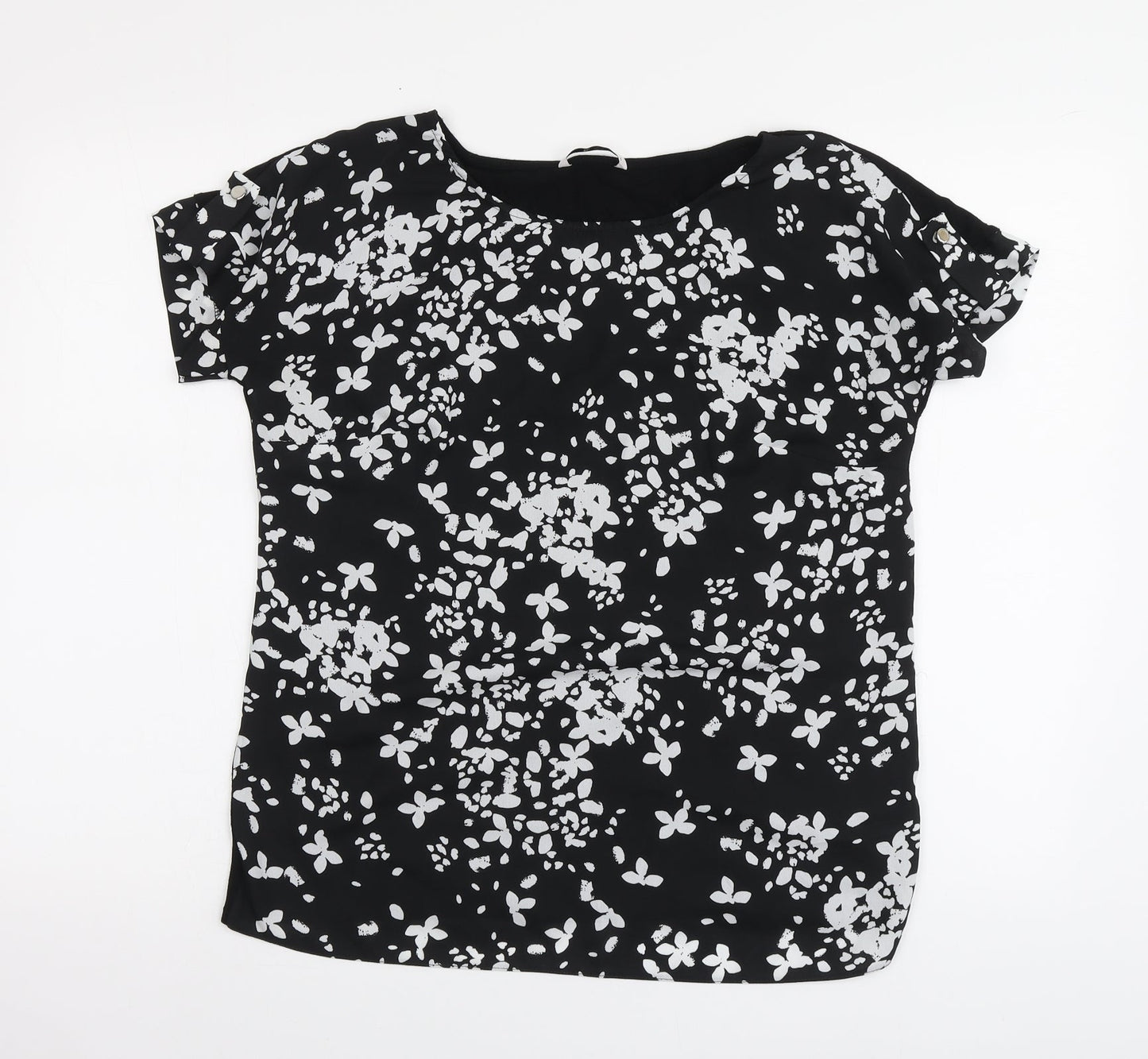 TU Womens Black Geometric Viscose Basic T-Shirt Size 10 Round Neck