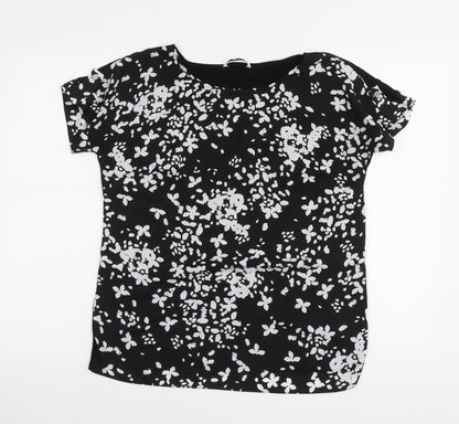 TU Womens Black Geometric Viscose Basic T-Shirt Size 10 Round Neck