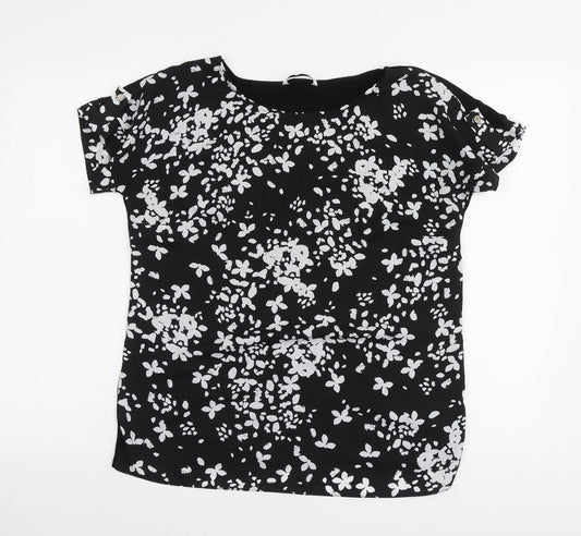 TU Womens Black Geometric Viscose Basic T-Shirt Size 10 Round Neck