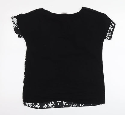 TU Womens Black Geometric Viscose Basic T-Shirt Size 10 Round Neck