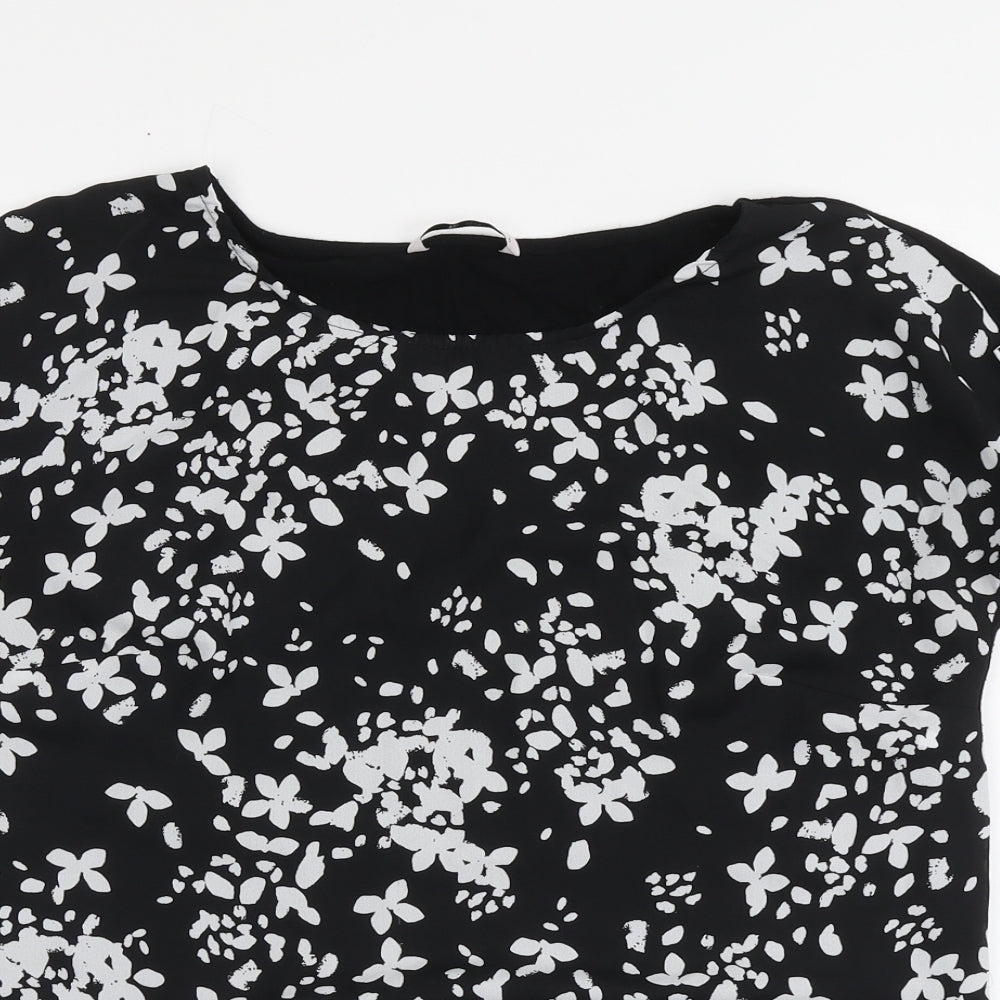 TU Womens Black Geometric Viscose Basic T-Shirt Size 10 Round Neck