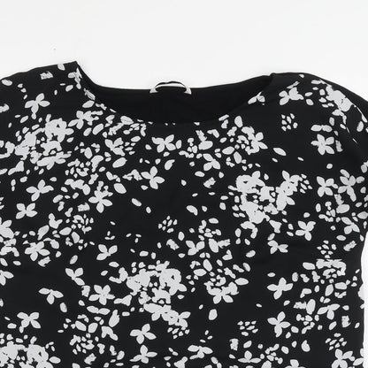 TU Womens Black Geometric Viscose Basic T-Shirt Size 10 Round Neck