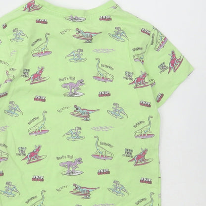 Primark Boys Green Cotton Basic T-Shirt Size 2-3 Years Round Neck Pullover - Dinosaur Print