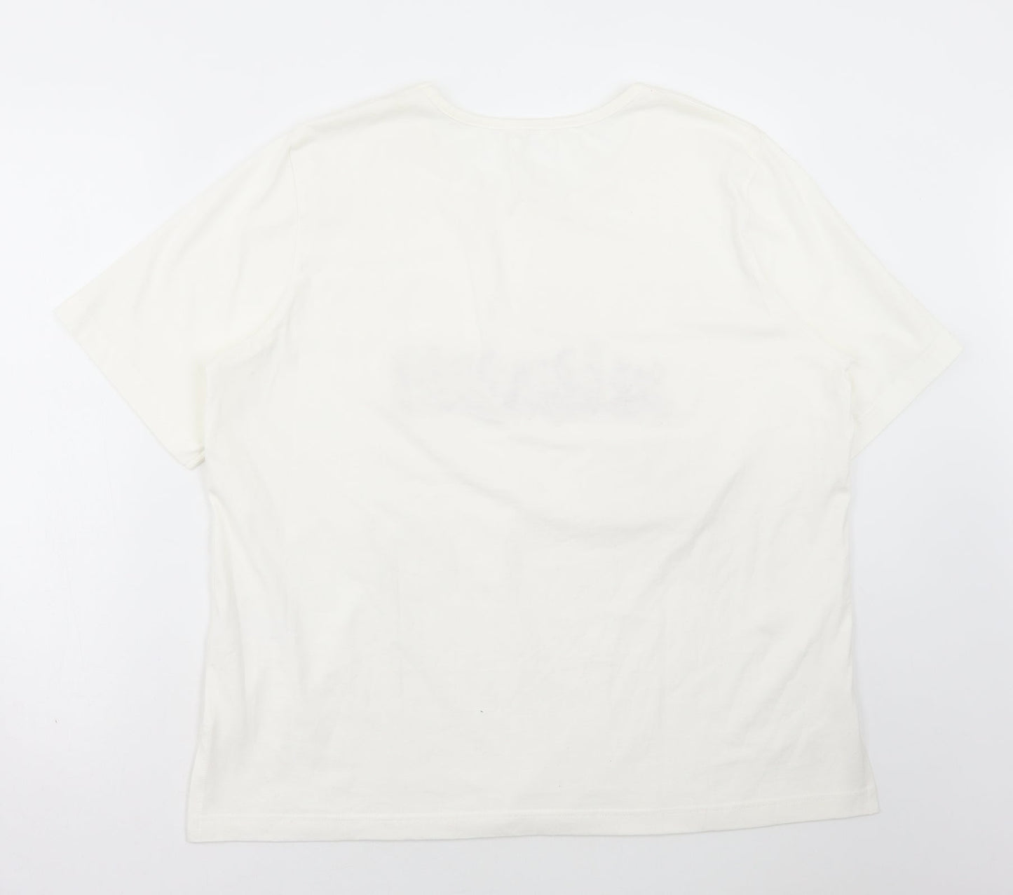 Damart Womens White Cotton Basic T-Shirt Size L Scoop Neck - Flowers