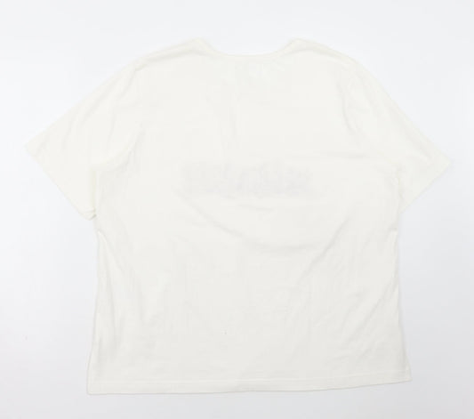 Damart Womens White Cotton Basic T-Shirt Size L Scoop Neck - Flowers