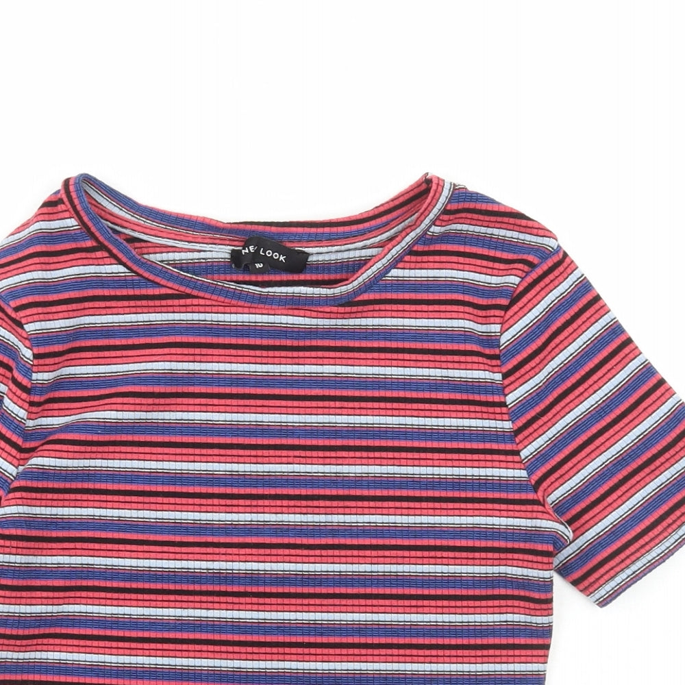 Womens UK Size 10 New Look Multicoloured Cropped T-Shirt