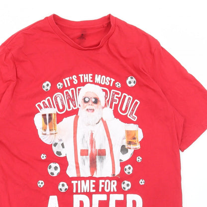 Preworn Mens Red Cotton T-Shirt Size M Round Neck - Most wonderful time for a beer Christmas