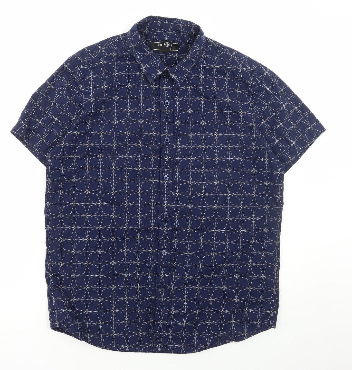 Mens UK Size L FOREVER 21 Blue  Button-Up Short Sleeve Casual Shirt
