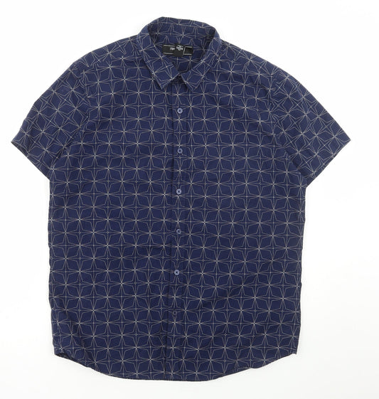 Mens UK Size L FOREVER 21 Blue  Button-Up Short Sleeve Casual Shirt