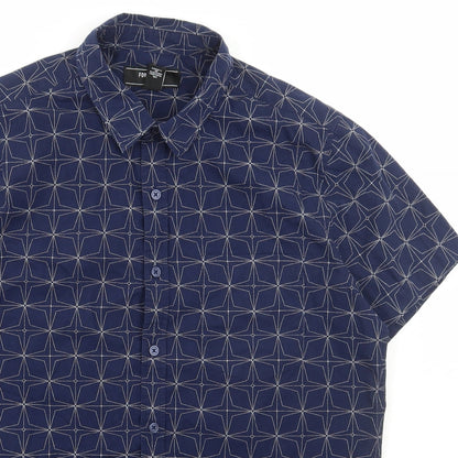 Mens UK Size L FOREVER 21 Blue  Button-Up Short Sleeve Casual Shirt