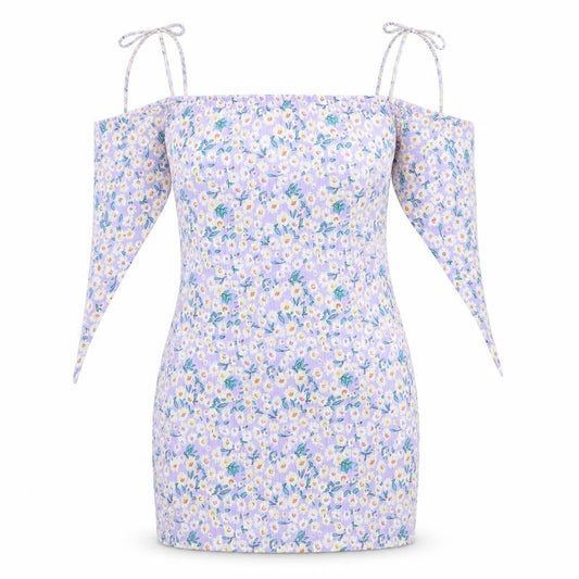 Kiss the Sky Womens Purple Floral Polyester Bodycon Size L Square Neck Pullover