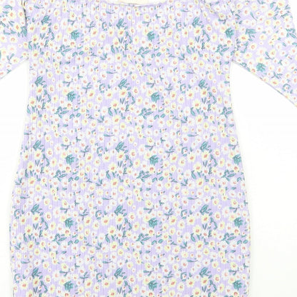 Kiss the Sky Womens Purple Floral Polyester Bodycon Size L Square Neck Pullover