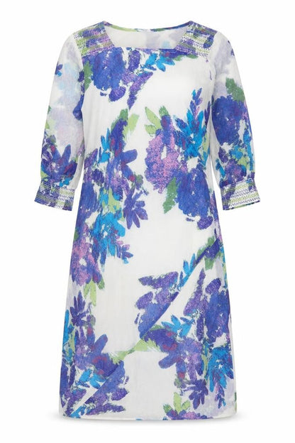 Adini Womens White Floral Polyester A-Line Size M Square Neck Pullover