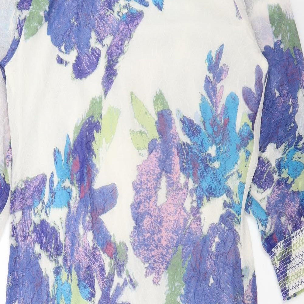 Adini Womens White Floral Polyester A-Line Size M Square Neck Pullover