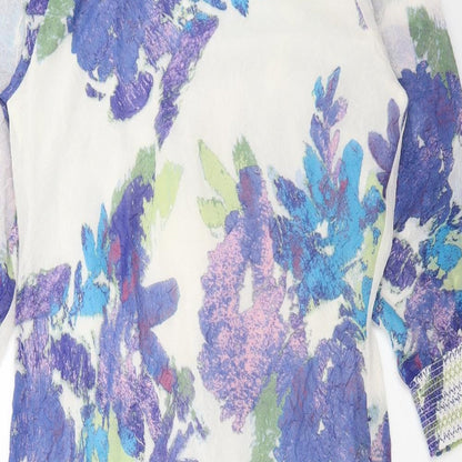 Adini Womens White Floral Polyester A-Line Size M Square Neck Pullover