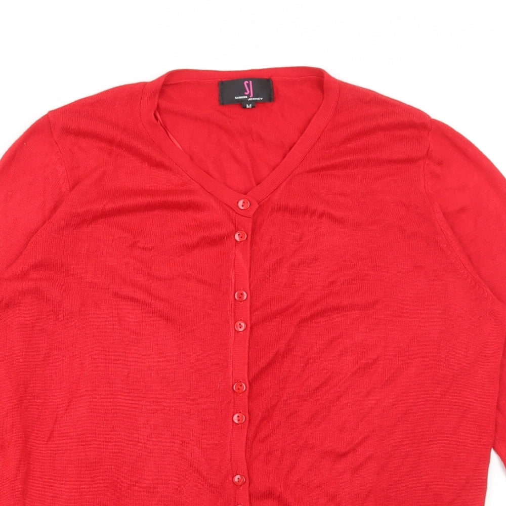 Womens UK Size M Simon Jeffrey Red Cardigan Jumper
