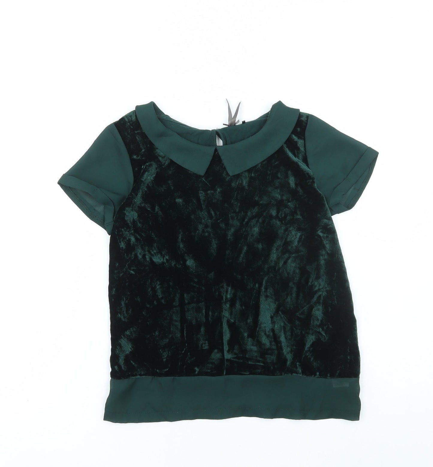 NEXT Girls Green Viscose Basic Blouse Size 9 Years Collared Button